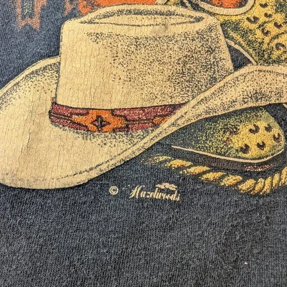 Vtg Western Cowboy Boots And Hat Wrap Around Print T Single Stitch T Shirt Sz - Picture 3 of 9